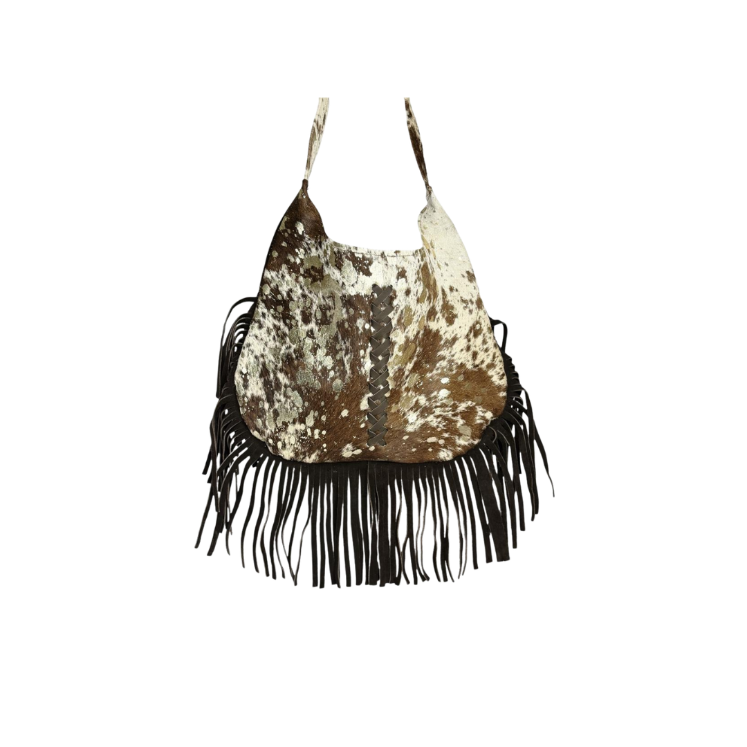 Bolso Hobo Artesanal - Piel de Res con Destellos Dorados