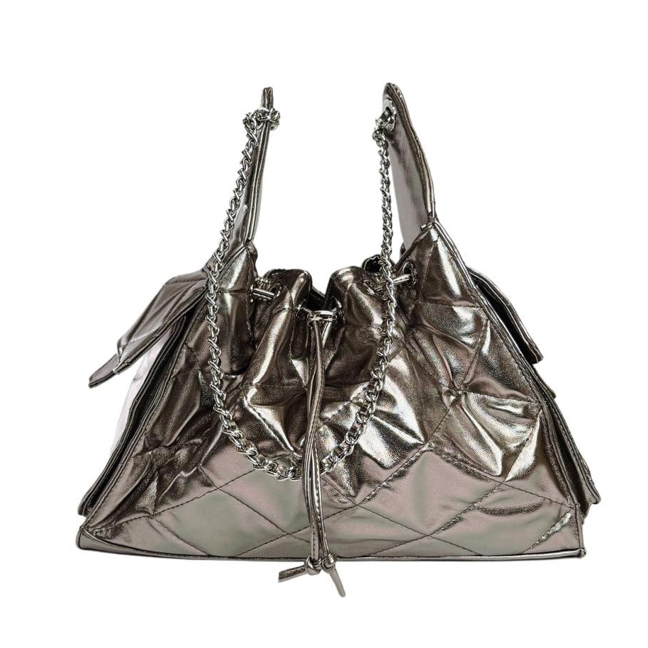 Bolso Tote Acolchado "Iconic Brown" Silver